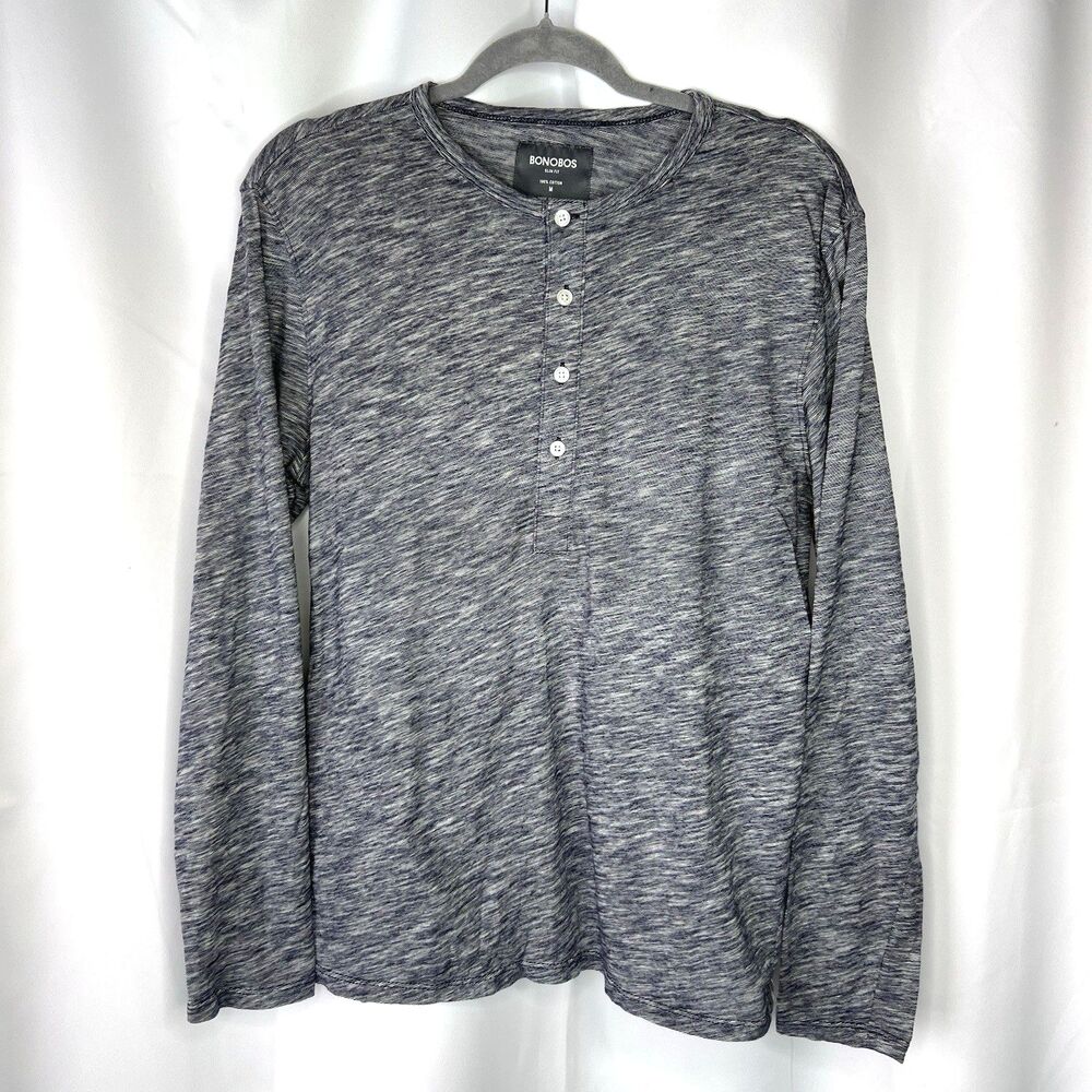Bonobos Henley Slim Fit Cotton Long Sleeve Pullover Shirt Size Medium Blue White